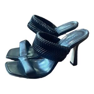 Napoleoni‎ Leather Braided Heel Sandals 10 41 Black